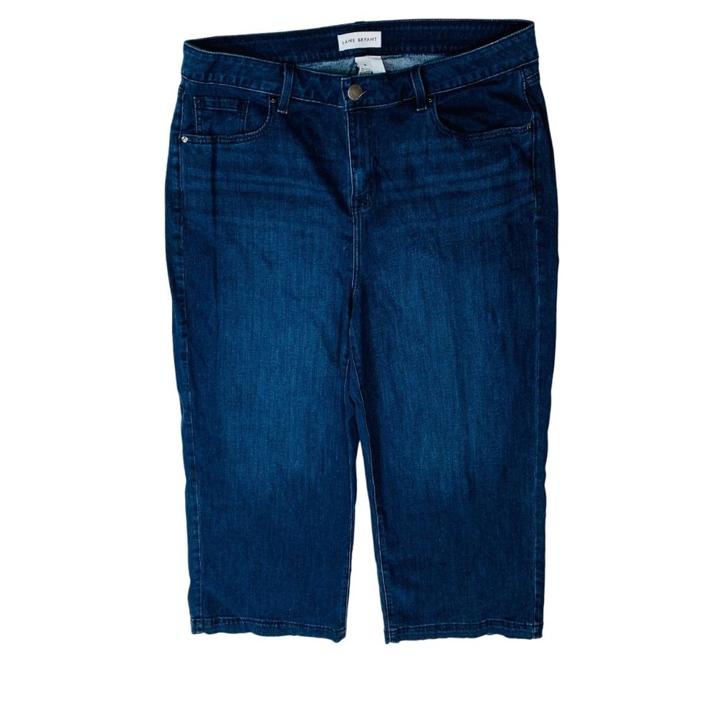 Lane Bryant Womens Cropped Jeans Size 16 Blue Mid Rise Wide Leg Flex Magic Waist